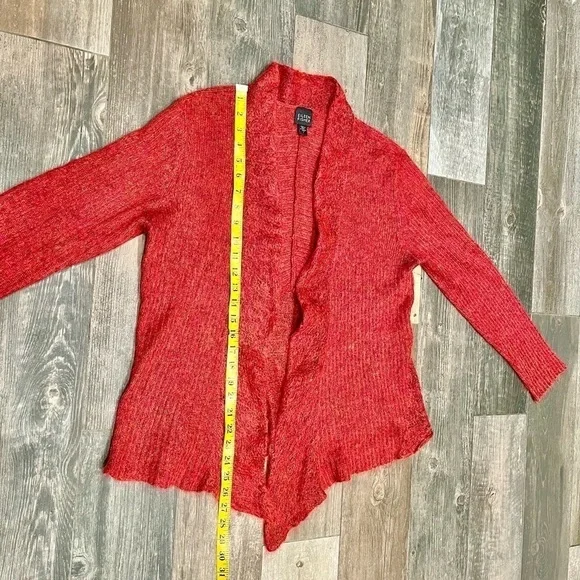 EILEEN FISHER Mohair Wool Blend Burnt Orange Open Front Knit Cardigan Sweater L - Picture 3 of 6